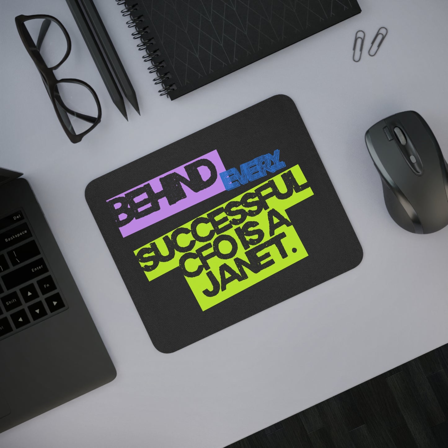 Behind Every Successful CFO Is A Janet - CFO Motivational Mouse Pad, Office Desk Decor, Inspirational Gift for Janet, Fun Workspace Accessory, Unique Gifts for Coworkers